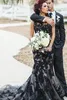 Vintage 2019 Black and Champagne Mermaid Wedding Dresses Gothic Sheer Neckline Lace Appliqued Long Bridal Gowns Custom Made EN82415