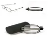 Homme femme tube pliant en acier inoxydable voyage affaires petites lunettes de lecture avec étui force de puissance + 1.00 2.00 2.50 3.00 3.50 4.00 cadeau