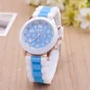 Newest Fashion Geneva Silicone Quartz Watch Three circles Display White Strap Candy Color Rubber Girls Ladies Women watches