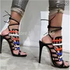 2020 Kvinnors Sandaler Nya Ankomst Äkta Läder och Toppkvalitet Gladiator Sandaler Lace Up High Heels Fashion