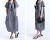 Kleider Großhandel Frauen Kleider Casual Frauen Baumwolle Leinen Kurzarm Lange Lose Maxi Kleid Sommerkleid Kleidung Kostenloser Versand