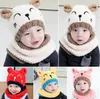 Crianças Wool Knit Hat Scarf Set bonito do bebê Crochet Quente Ear Grosso Cat Cashmere Cap Beanie outono Meninas de Inverno Meninos Lenços