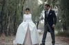 Modern Country Wedding Dress Sleeves Bateau Neck A Line Backless Champagne Tulle White Ivory Bridal Gowns with Long Train