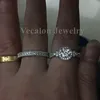 Vecalon Antique bijoux fleur femmes bague coupe ronde 2ct diamant simulé Cz 925 en argent Sterling femme bague de mariage ensemble