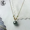 Genuine natural da água do mar colar de pérolas 18 K ouro 10-11mm Tahiti Black Pearl Pingente atacado S925 cadeia colar de prata livre para as mulheres