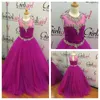 2021 Belles robes de concours de filles violettes avec col ras du cou et détails de cristaux Real Po Strass plissé Tulle Girls Prom Go312c