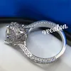 Vecalon New Women Vintage Jewelry Anillo redondo 3CT Diamante simulado CZ 925 Sterling Silver Compromiso Anillo de banda de boda para mujeres