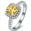 3 Karat Prinses Cut Kussen Vorm Geel Sona Synthetische Diamant Verlovingsring A-OK Bridal Sieraden Gift Wit Goud Platina