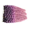 Kinky Curly Skin Weft Tape Extensions Purple/Pink ombre Hair Extensions 80pcs 200g Human Hair Tape In Hair Extensions