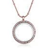 Rose Gold Silver DIY Glass Lockets Halsband med Crystal 30mm Circle Magnetic Floating Charm Locket Pendants Snake Chains