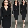 Длинные рукава V шея женщины платье Slim Fit платья для Lady Sexy Women Одежда Pencil платья повседневных платьев