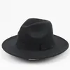 Unisex Wool Felt Hat med Ribbon Trim Stilfulla Jazz Mössor Fedora Wide Brim Caps Classic Solid Trilby Cap för män och kvinnor