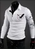 패션 남성 T 셔츠 코튼 긴 소매 T - 셔츠 브랜드 의류 슬림 피트 이글 프린트 Tshirt 무료 배송