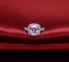 Vecalon Modering Cushion Cut 3ct Pink Cz Diamant Verlobung Ehering für Frauen 925 Sterling Silber Fingerring R357