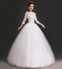 Lace Applique Wedding Dress Vestido De Noiva Three Quarter Sleeve Bateau Neck Casamento Bridal Wedding Gown Robe De Mariage Renda Boda