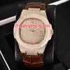 Automatisch 2813 volledig iced out horloge roségouden kast met leren band glazen achterkant saffierkristal glimmende diamanten mode luxe horloges