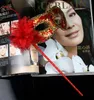 Máscara veneziana de disfarce extravagante em bastão Mardi Gras Traje máscara de olho impressão Halloween Hand Held Stick Mask suprimentos para festa de férias presente