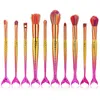 2017 10pcs Mermaid Brush Rainbow Makeup Brushes Set Cream Face Power Brushes Kits Multipurpose Beauty Rainbow Cosmetic Brush Kits