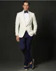 Yakışıklı Fildişi Ve Donanma Slim Fit Damat Smokin Custom Made Erkekler İş Takım Elbise Yüksek Kalite İki Adet Düğün Suits