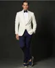 Beau Ivoire Et Marine Slim Fit Groom Tuxedos Sur Mesure Hommes Costume D'affaires De Haute Qualité Deux Pièces Costumes De Mariage