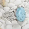 Larimar and White Cubic Zirconia 925 sterling silver jewelry Ring SS--3801 Size #6 7 8 9 Promotion Rave reviews Noble Generous New pattern