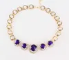 New Design Gold Plated Jewelry Blue Zircon Necklace Bracelet Earrings Ring Jewelry Sets Women Dinner Party Jewelry Set