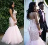 2018 New Pink Long Evening Dresses Wear Sweetheart Beaded Crystals Mermaid Formal Prom Gowns Corset Back Long Red Carpet Runaway Party Dress