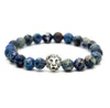 1PCS Wonderful Silver Color Lion Head Bracelet Made With Nine Styles 8mm Natural Stone Beads Bracelets For Men