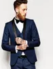 Custom Made One Button Navy Blue Groom Tuxedos Groomsmen Beste Man Pak Bruiloft Heren Pakken Bruidegom (jas + Broek + Vest + Tie + Kerchief) P: 01