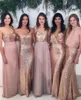 2020 Arabiska Bling Sequins Bridesmaid Dresses Sequined Mix Style For Weddings Gästklänning Rose Rosa Dusky Pink Chiffon Maid of Honor Gowns