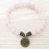 SN1107 Genuine Brass Rose Quartz Bracelet Antique Om Buddha Lotus Charm Bracelet melhor prenda para ela