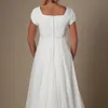 Informel Ivoire Dentelle Mousseline De Soie Plage Robes De Mariée Modestes Avec Cap Manches A-ligne Temple Robes De Mariée Étage Longueur Robes De Mariée Ne282u