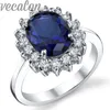 Anello Vecalon Fashion Royal Princess cut 4ct Sapphire Cz Diamond ring 10KT White Gold Filled Anello da donna con fedi nuziali