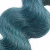 T1B Green Teal Ombre Peruvian 3Bundles With Closure Dark Roots Two Tone Virgin Hair With Closure Body Wave Wavy Ombre Hair With Cl5826467