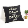 Impresionante funda de almohada con estampado de corona, decoración del hogar, funda de cojín con corona mezclada de lino y algodón, funda de almohada con estampado de "Keep Calm And Carry On", color negro y blanco