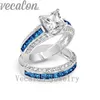 Vecalon Brand Design Tanzanite Cz Diamond Wedding Band anello set per le donne 10KT oro bianco riempito femminile anello di fidanzamento