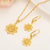 Ethiopian Real 24k Yellow Solid Fine Gold GF FINISH set Jewelry Anise Pendant Chain Earrings African Bride Wedding Star Bijoux