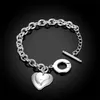 Partihandel Blandad Order 925 Sterling Silver Plated Heart Pendant Charm Armband Bangles Fashion Party Smycken Alla hjärtans daggåva till kvinnor