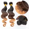 #1B/4/27 3Tone Ombre Virgin Human Hair Extensions 3Pcs Body Wave Dark Root Brown Honey Blonde Ombre Malaysian Human Hair Weave Bundles