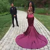 2016 dernière femme sexy africaine sirène bordeaux robes de bal manches longues dentelle appliques robes de soirée pour soirée dansante sur mesure