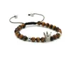 Partihandel Högkvalitativa Smycken 6mm A Grade Natural Tiger Eye Stone Pärlor Guld och Platinum Crown European Flätat Armband