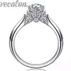 Vecalon 2016 Fashion New Wedding Ring för kvinnor 1CT Simulerad Diamond CZ 925 Sterling Silver Kvinna Engagemang Band Finger Ring