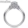 Vecalon 2016 mode nouvelle bague de mariage pour les femmes 1ct diamant simulé Cz 925 en argent Sterling femme bague de fiançailles bague