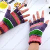 Vinter Vuxna Virkade Handskar Färgrik Stripe Strikkad Fingerless Glove 6 Färger Partihandel Vitens