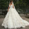 Abiti da sposa in pizzo con scollo a barchetta con scollo a barchetta e maniche lunghe Appliques Abiti da sposa in organza avorio con scollo a barchetta Abiti da sposa su misura