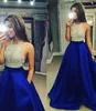 Sparkly Royal Blue Prom Dress Long Formal A Line Halter Beaded Top Floor Length Evening Party Wear Sleeveless Cheap High Quality