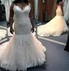 White Lace Applique Wedding Dresses Plus Size Spaghetti Court Train Wedding Gowns Back Lace-up Mermaid Style Custom Made Bridal Dresses