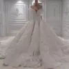 Abito da ballo di lusso Abiti da sposa arabi con spalle scoperte Appliques floreali in 3D Abiti da sposa in pizzo Treno cattedrale Abito da sposa in pizzo taglie forti