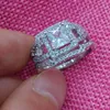 Vintage Professionele Sieraden Prinses Cut 925 Sterling Zilver Gevulde Witte Sapphire Gesimuleerde Diamond 3 in 1Wedding Engagement Band Ring