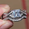 Vintage 10KT Weißgold gefüllt 2CT Quadratform Diamant CZ Edelsteinringe Set 2-in-1 Schmuck Cocktail Ehering Band Ring Finger For281x